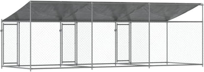 Dog Cage with Roof and Doors, Grey, 6x2x2 m, Galvanized Steel, Walk-In Chicken Coop, Galvanized Chicken Coop, Chicken Coop, Chicken Coop, Backyard