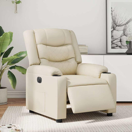 Relaxstoel – Elektrische Relaxstoel – Tv-Stoel – Ligstoel – Fauteuil – Crèmekleur – Kunstleer – Elektrisch Kantelsysteem – Maximaal 135 Graden Ligfunctie