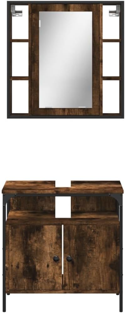 vidaXL 2 Piece Bathroom Furniture Set Decorated Wood Smoked Oak, Bathroom Set, Bathroom Cabinet, Bathroom Unit, Washbasin, Bathroom Cabinet