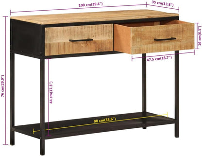 vidaXL Wall table 100x35x76 cm solid mango wood and iron, cabinet, hallway cabinet, hallway cabinet, side cabinet, entrance cabinet, side shelf, high shelf, TV console, media cabinet