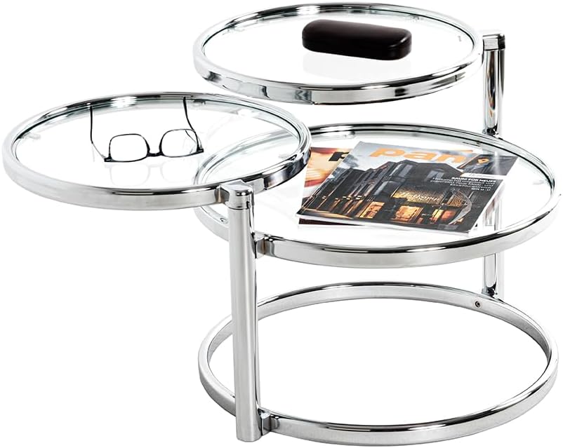 HAKU Salontafel chroom, Metaal, veiligheidsglas - Maat: B 58-140 cm x H 43 cm x D 50 cm, Stijl: Modern