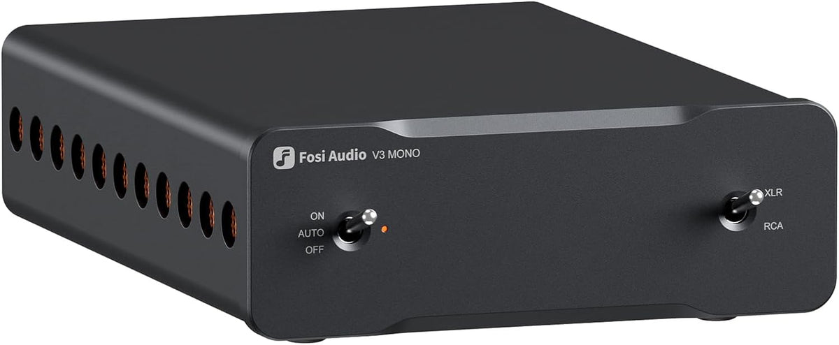 Fosi Audio V3 Mono Versterker Stereo HiFi 2/2.1/3/4/5 Kanaal, Klasse D Versterker, TPA3255 240W voor Home Theater Buiten Desktop Boekenplank Luidsprekers RCA/XLR Gebalanceerde Ingangen, met 48V 5A