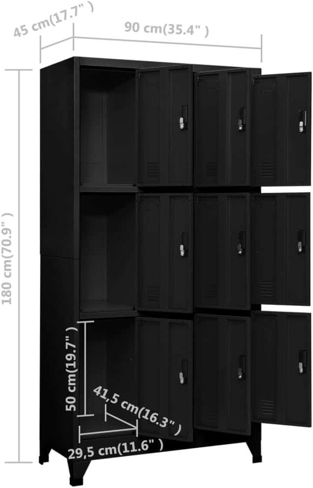 vidaXL Locker cabinet 90x45x180cm steel black, storage cabinet, locker, locker, locker, cabinet, safe, storage cabinet, steel locker, office cabinet, storage cabinets, cupboards - QUORE