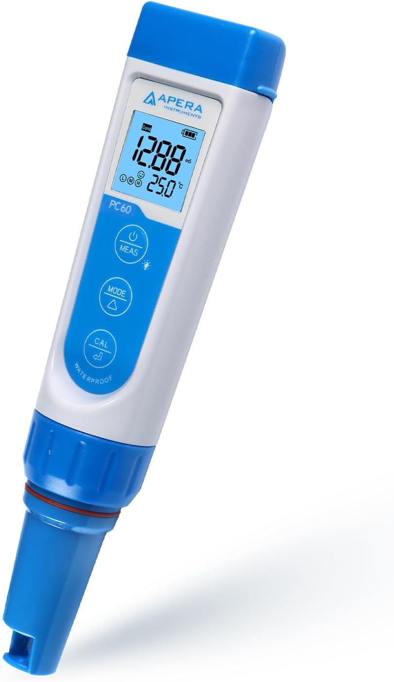 Apera Instruments PC60 Premium 5-in-1 multiparameter-meter (pH-waarde, geleidbaarheid/EC, TDS, zoutgehalte, temperatuur, pH 0,01/1% nauwkeurigheid, verwisselbare elektrode, waterdicht)