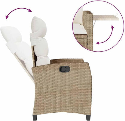 Tuinstoel Verstelbaar – Tuinstoel Met Tafel – Loungestoel – Balkonstoel – Poly Rattan – Inclusief Kussen – Weerbestendig & UV-bestendig