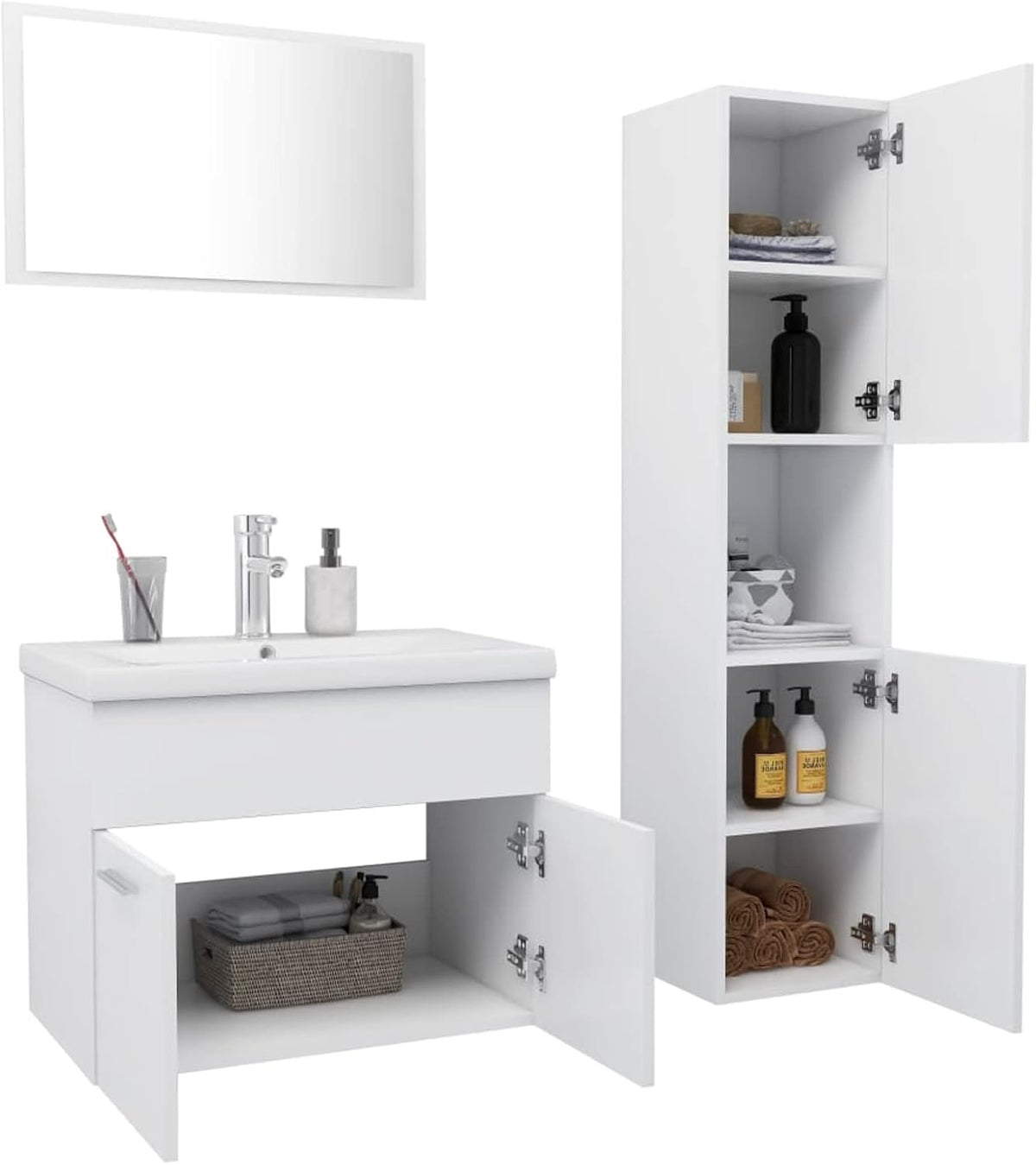 Gecheer Bathroom Furniture Set 4 Piece Storage Bathroom Cabinet Laundry Room Cabinet Rack Furniture Set White Chipboard Bathroom Furniture Sets - QUORE