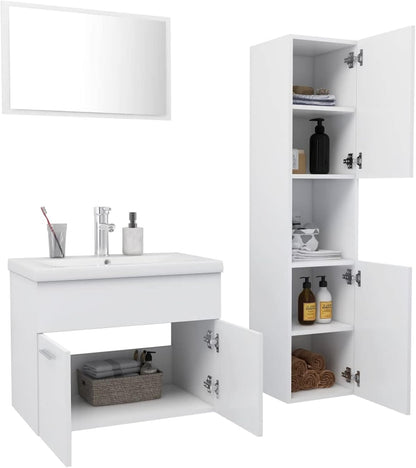 Gecheer Bathroom Furniture Set 4 Piece Storage Bathroom Cabinet Laundry Room Cabinet Rack Furniture Set White Chipboard Bathroom Furniture Sets - QUORE