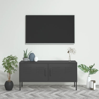vidaXL Steel TV Cabinet - Anthracite Media Unit Stand with Shelf, Built-in Storage, Cable Management, Adjustable Height for Living Room