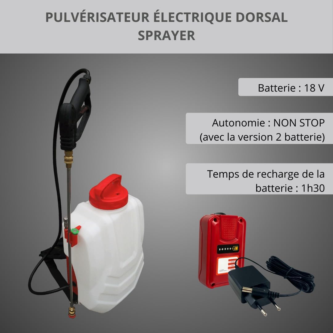 Elektrische Rugsproeier – Backpacksproeier – Batterijsproeier – Dorsale Sproeier – Tuinsproeier – 16 Liter Tank – 9 Meter Sproeibereik – 3 Liter Per Minuut Flow – 40 cm RVS Lans – 2 Batterijen