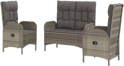 vidaXL 3-piece Garden set with cushions poly rattan grey - QUORE