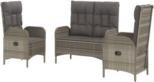 vidaXL 3-piece Garden set with cushions poly rattan grey - QUORE