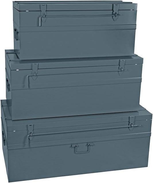 COGEX - Set van 3 afsluitbare metalen kisten grijs - 70 l (700 x 330 x 310) + 100 l (800 x 390 x 340) + 150 l (900 x 450 x 370)