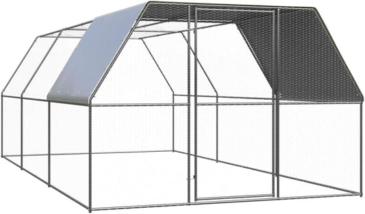 Outdoor Chicken Coop Made of Galvanised Steel, 3 x 6 x 2 m, Large Chicken Coop with Lockable Door, Suitable for Training Poultry and Pets