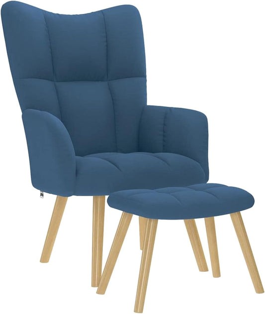 Gecheer Recliner Chair with Pouf, Blue Fabric, Chair, Living Room, TV Chair, Lounger for Relaxation, Home Office, Reading Corner - QUORE