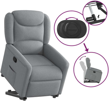 Relaxstoel Met Opstahulp – TV-Stoel – Ligstoel – Verstelbare Fauteuil – Comfortstoel – Elektrische Opstahulp – Handmatige Ligfunctie – Lichtgrijs Stof