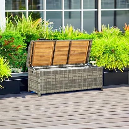 vidaXL Garden storage bench Garden Bench Storage bench Garden Garden Box Garden Bench Outdoor Benches Bench Benches Garden furniture Outdoor furniture Poly Rattan Grey