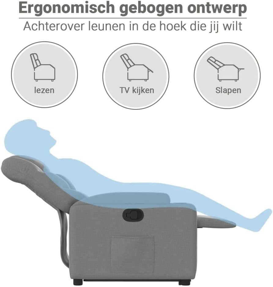 vidaXL Stand Up Chair Adjustable Fabric Light Grey, Stand Up Aid Recliner Armchair for Elderly, Electric Stand Up Aid Chair