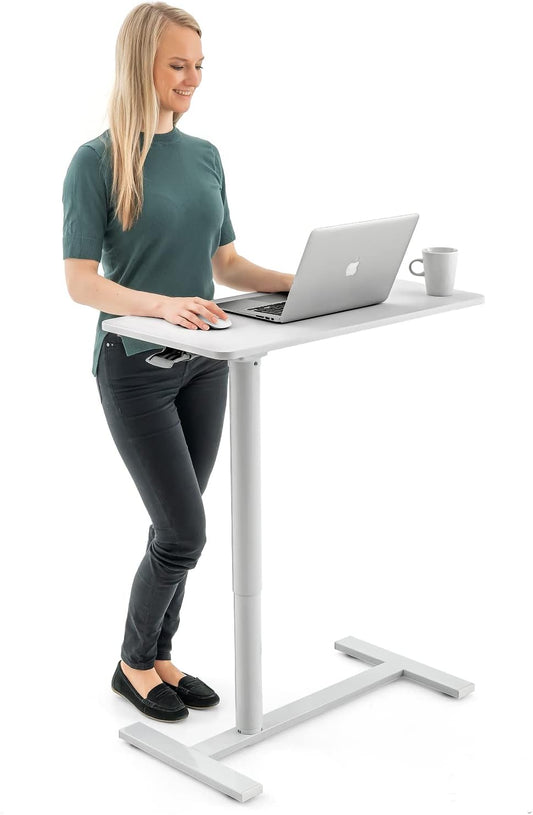 Tatkraft Relax Airlift Pneumatisch zit-sta laptopbureau met wielen, in hoogte verstelbaar 29-45 inch Moeiteloze gasliftregeling, thuiskantoor mobiele rollende laptopstandaard, groot tafelblad, wit