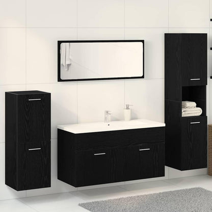 vidaXL 4 Piece Bathroom Furniture Set Black Oak Engineered Wood Laundry Cabinet High Modern Design Storage Solutions Cabinets Mirror Enclosure Organizational MDF - QUORE