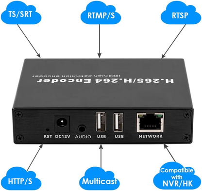 EXVIST H.265 4K HDMI Video Encoder, HDMI naar IP Encoder, Dual USB2.0 voor opname, Loopout, Compatible with ONV/HK, Live Stream Broadcast voor YouTube, Facebook, Wowza, Twitch