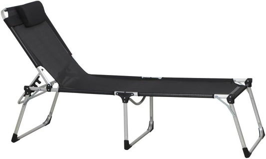 Siena Garden Ligzool, 214x70x45cm, frame: aluminium, zilver, oppervlak: textielbekleding in zwart, zwart