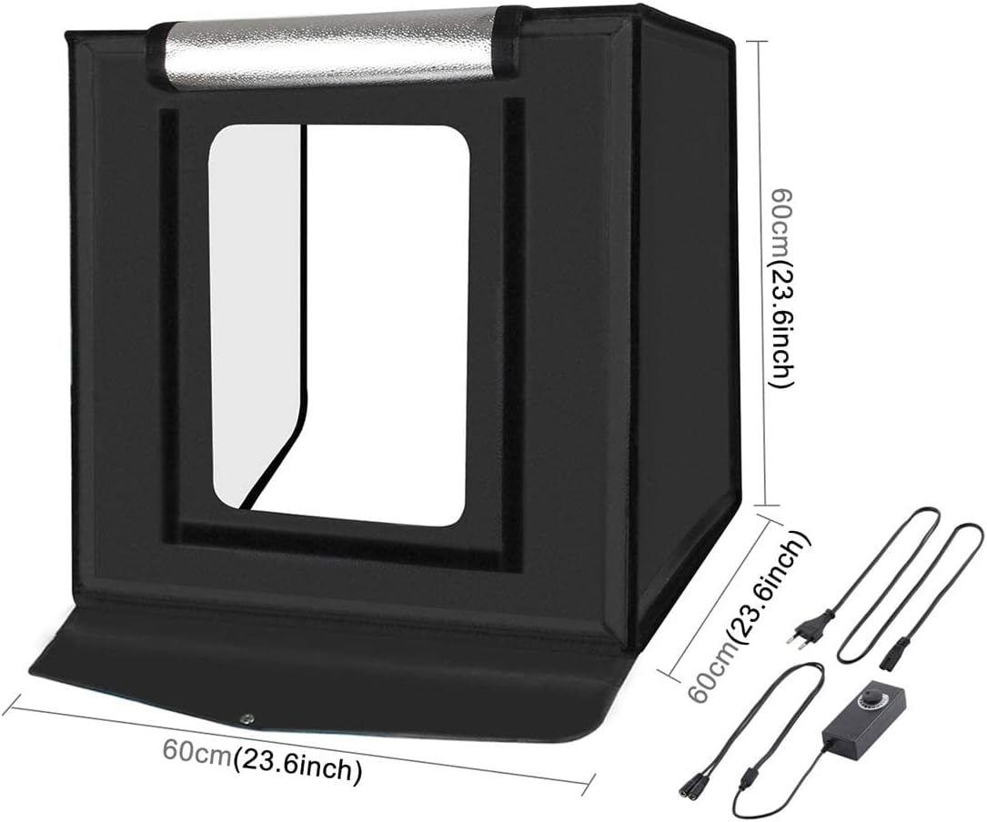PULUZ Fotostudio 23,6 '/60 cm, wit licht, dimbaar, lichttent, draagbare opvouwbare studiobox voor zakelijke productverkoopartikelen online met zachte doek, 2 lichtborden en 3 pvc-kleuren, 3 vlies-achtergronden