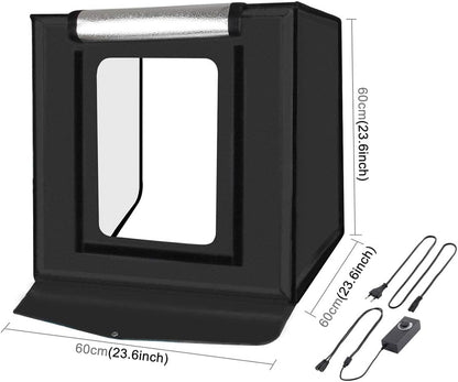 PULUZ Fotostudio 23,6 '/60 cm, wit licht, dimbaar, lichttent, draagbare opvouwbare studiobox voor zakelijke productverkoopartikelen online met zachte doek, 2 lichtborden en 3 pvc-kleuren, 3 vlies-achtergronden