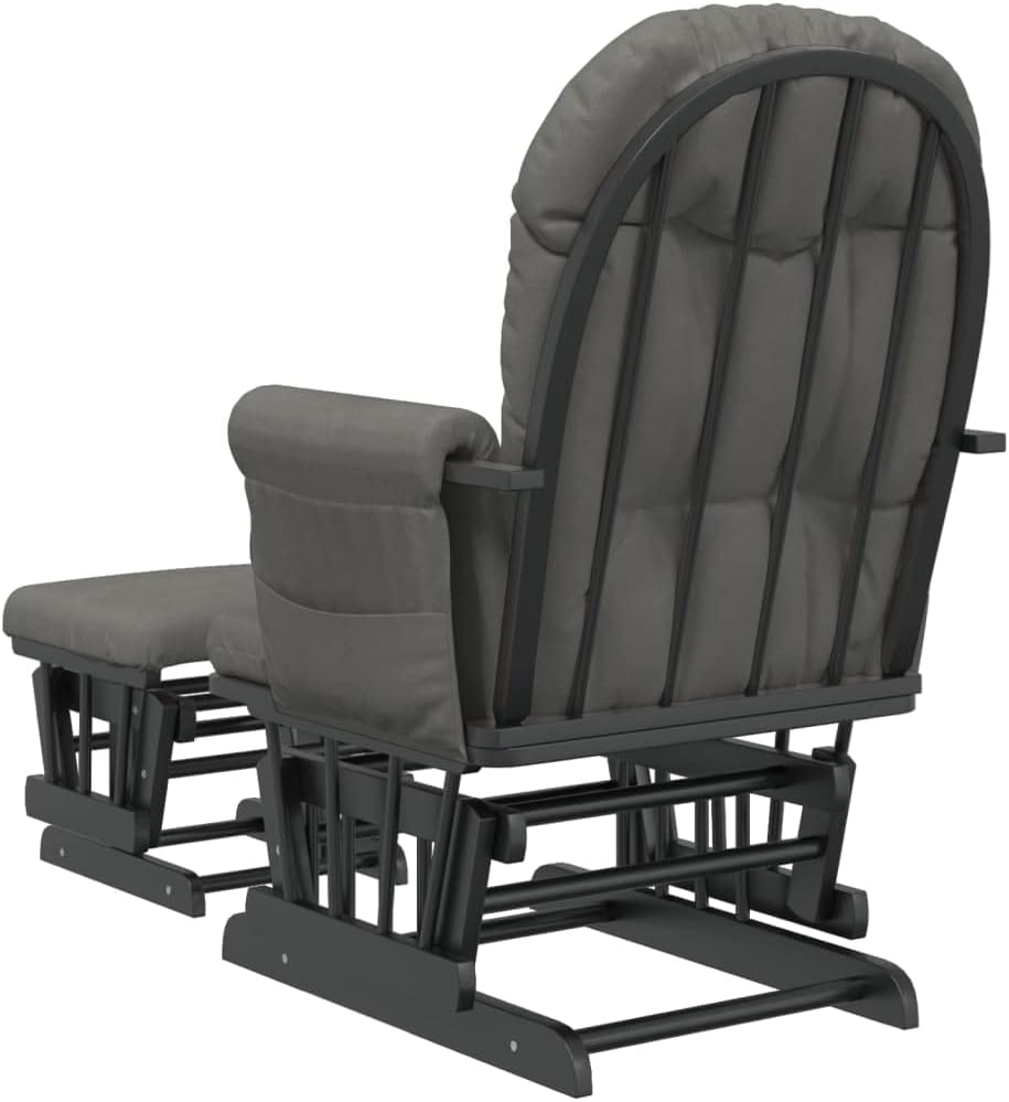 Schuifstoel – Relaxstoel – Fauteuil – Voedstoel – Lounge Stoel – Massief Rubberhout – Donkergrijs Stof