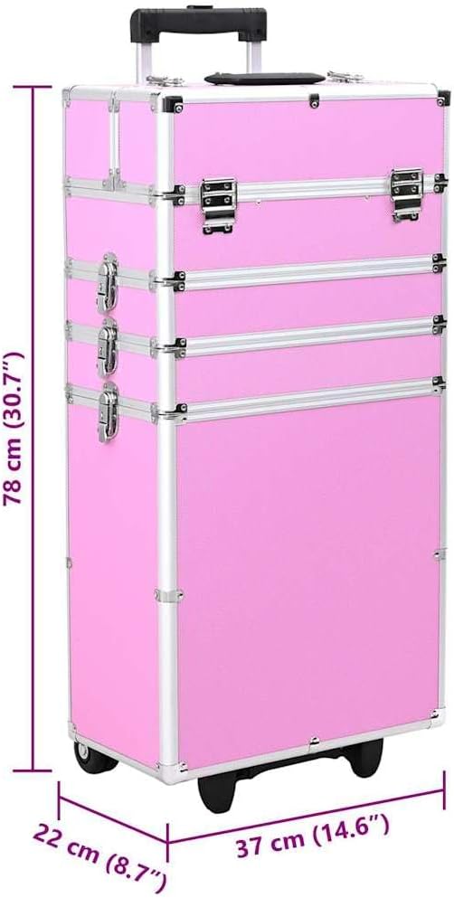 vidaXL Make-Up Trolley Aluminium Roze Koffer Opmaaktrolley Cosmeticatrolley