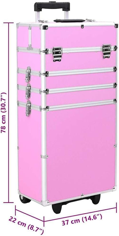 vidaXL Make-Up Trolley Aluminium Roze Koffer Opmaaktrolley Cosmeticatrolley
