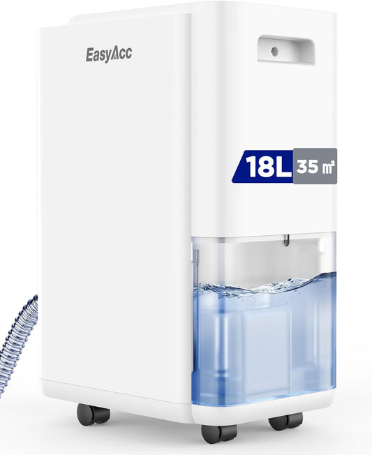 EasyAcc 18L/Dag Luchtontvochtiger met Compressor, Elektrische Ontvochtiger met 4 Modi voor Kledingdrogen, Vochtigheidssensor, 24Uur Timer voor Kelder, Opslagruimte, Wasruimte (35m²)