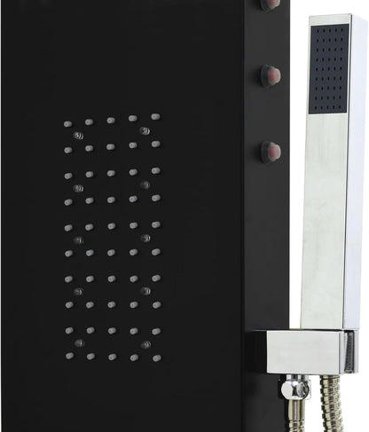 Aluminium Douchepaneel – Douchecolumn – Douchewand – Regendouche – Massagepaneel – Modern Zwart – Thermostaat Met 30 LED Lampjes
