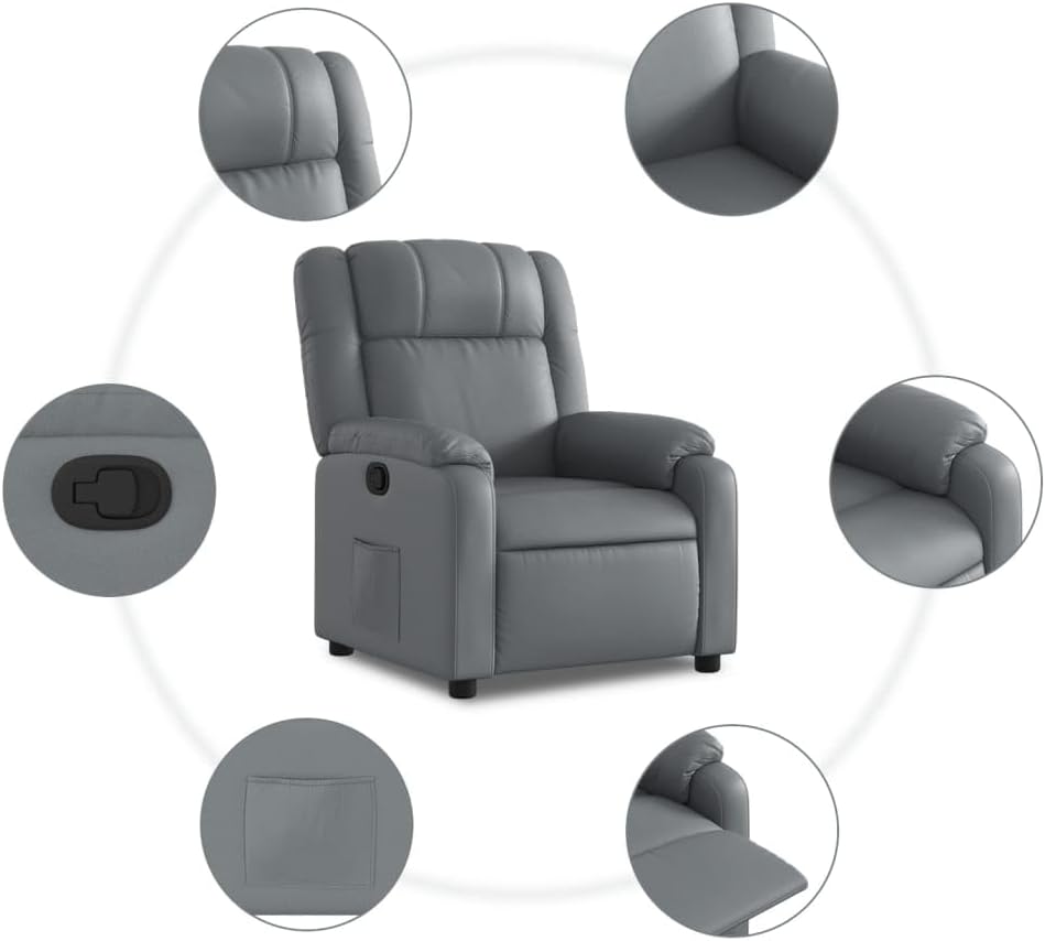 Verstelbare Fauteuil – Relaxstoel – Ligstoel – Fauteuil – Tv Stoel – Kunstleer – Grijs – Verstelbare Rugleuning – Zijvak