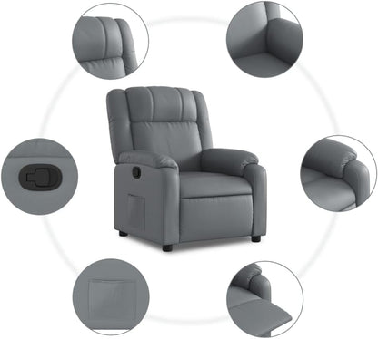 Verstelbare Fauteuil – Relaxstoel – Ligstoel – Fauteuil – Tv Stoel – Kunstleer – Grijs – Verstelbare Rugleuning – Zijvak
