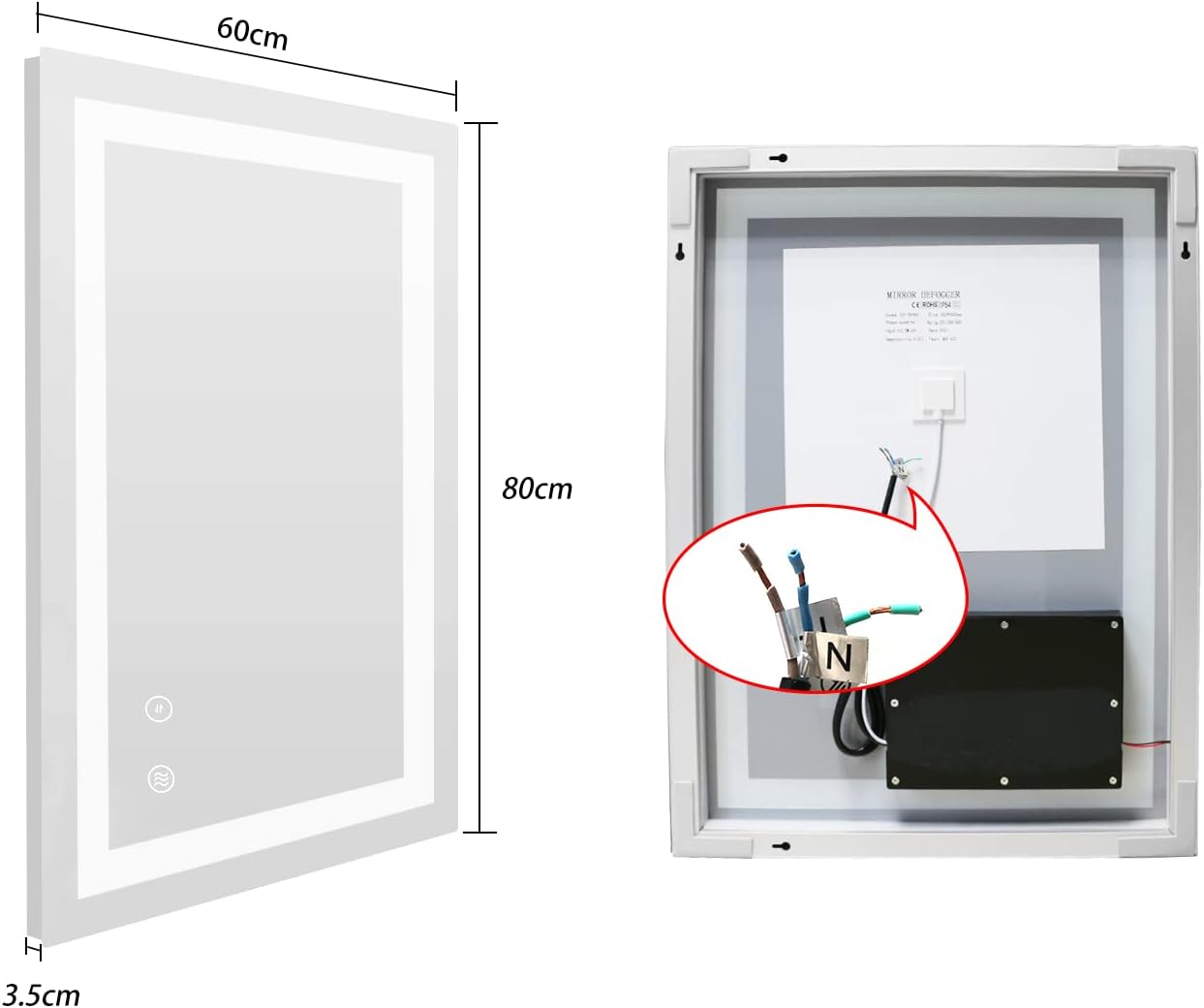 SaniteModar LED Bathroom Mirror 60 x 80 cm, Bathroom Mirror with Anti-Fog Wall Mirror with Light - QUORE