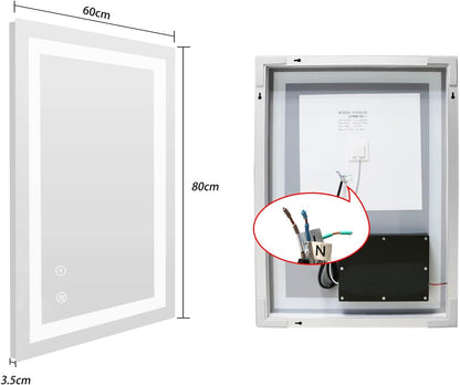 SaniteModar LED Bathroom Mirror 60 x 80 cm, Bathroom Mirror with Anti-Fog Wall Mirror with Light - QUORE