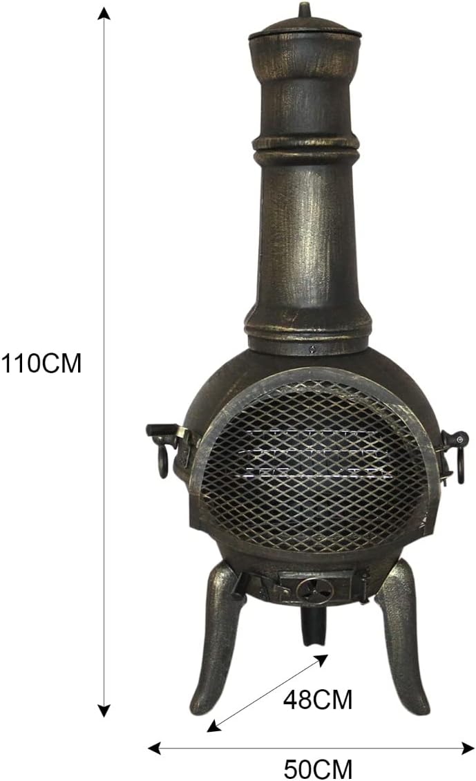 Gietijzeren Chiminea – Tuinhaard – Buitenhaard – Vuurton – Terrasverwarmer – Duurzaam Gietijzer – Inclusief BBQ Rek & Union Jack Bunting