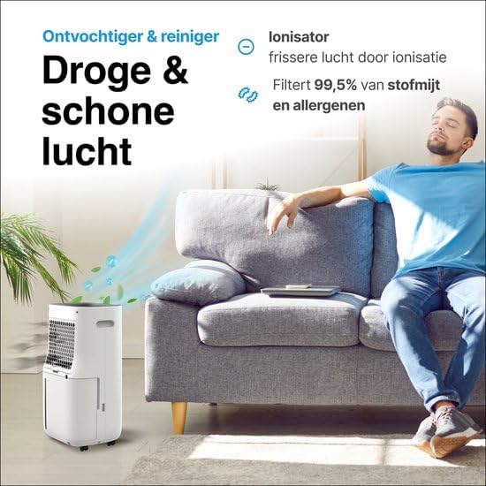 Luchtontvochtiger – Luchtreiniger – Vochtvreter – Ontvochtiger – Air Purifier – 20L per Dag – HEPA 13 Filter en Ionisator