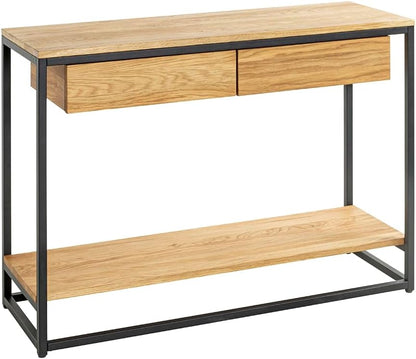 HAKU Console eiken, zwart, Massief hout, metaal - Maat: B 100 cm x H 75 cm x D 35 cm, Stijl: Modern