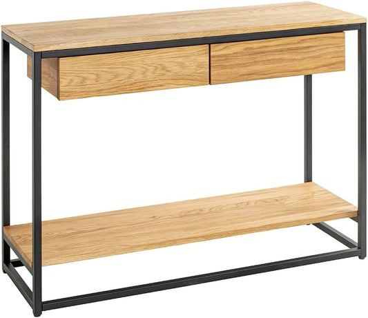 HAKU Console eiken, zwart, Massief hout, metaal - Maat: B 100 cm x H 75 cm x D 35 cm, Stijl: Modern