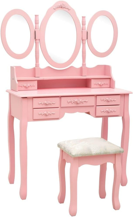 vidaXL Dressing Table with Stool and Triple Mirror Dressing Table Dressing Table Dressing Table Makeup Dressing Table Makeup Dressing Table Pink