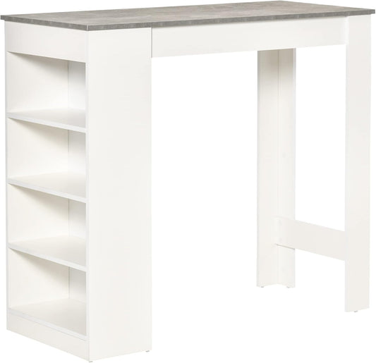 HOMCOM bar table kitchen table with 4-tier storage shelf with table top for restaurant kitchen living room chipboard white + grey 115 x 50 x 102.5 cm - QUORE