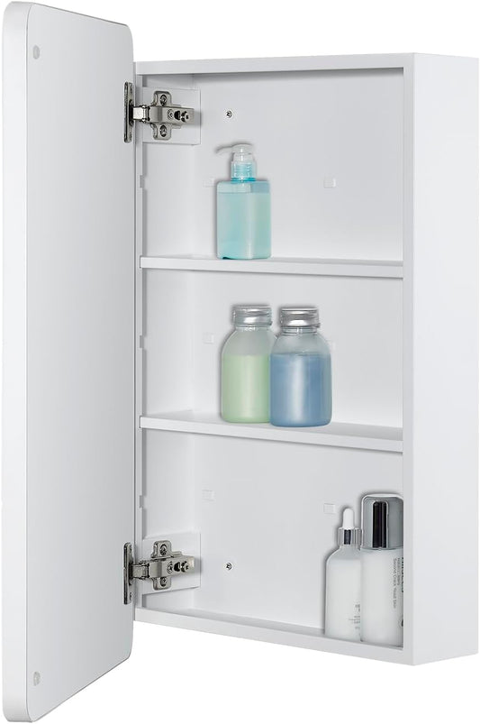 Fundin Spiegel medicijnkast voor badkamer - metalen omlijst ronde hoekdeur, verstelbare planken, mat wit, opbouwmontage, wandmontage, 38 x 65 cm