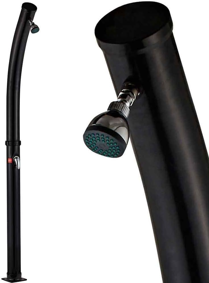 BAKAJI Douche op zonne-energie voor tuin, zwembad, outdoor, camping, 20 l, met verstelbare douchekop, warmwatermixer, aansluiting voor de tuin, afmetingen 214 x 11,5 x 11,5 cm