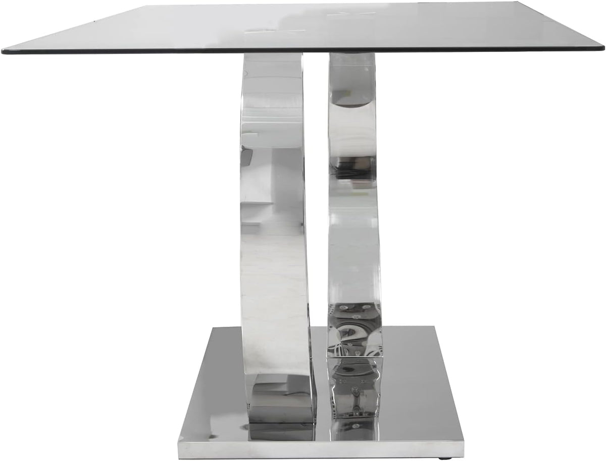 DRW Rechthoekige eettafel van metaal en glas in transparant en chroom 160 x 90 x 75 cm