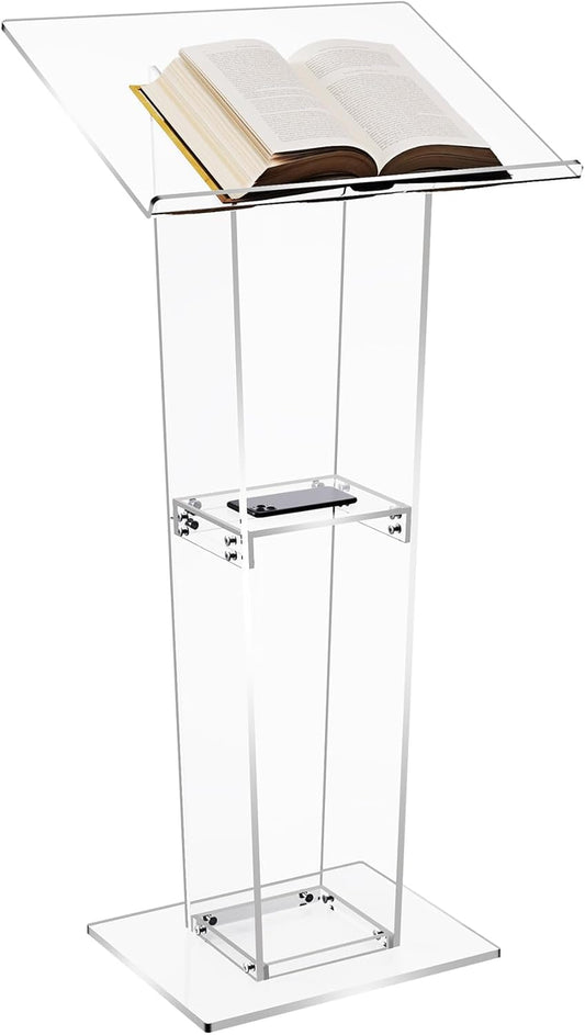 Acryl podium – Spreekgestoelte – Lessenaar – Preekstoel – Katheder – Transparant acryl – Extra opbergplank