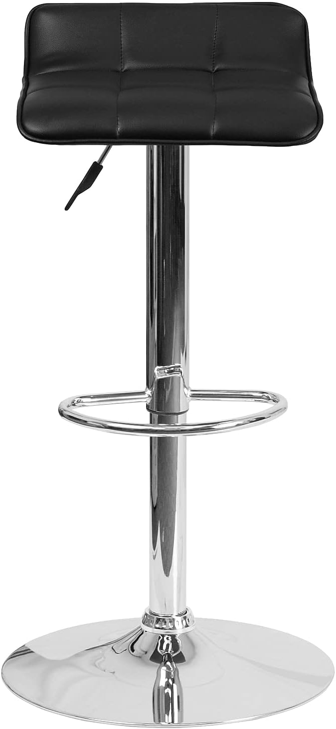 Flash Furniture Alice 2 Pack Contemporary Black Vinyl Adjustable Height Barstool with Quilted Wave Seat and Chrome Base