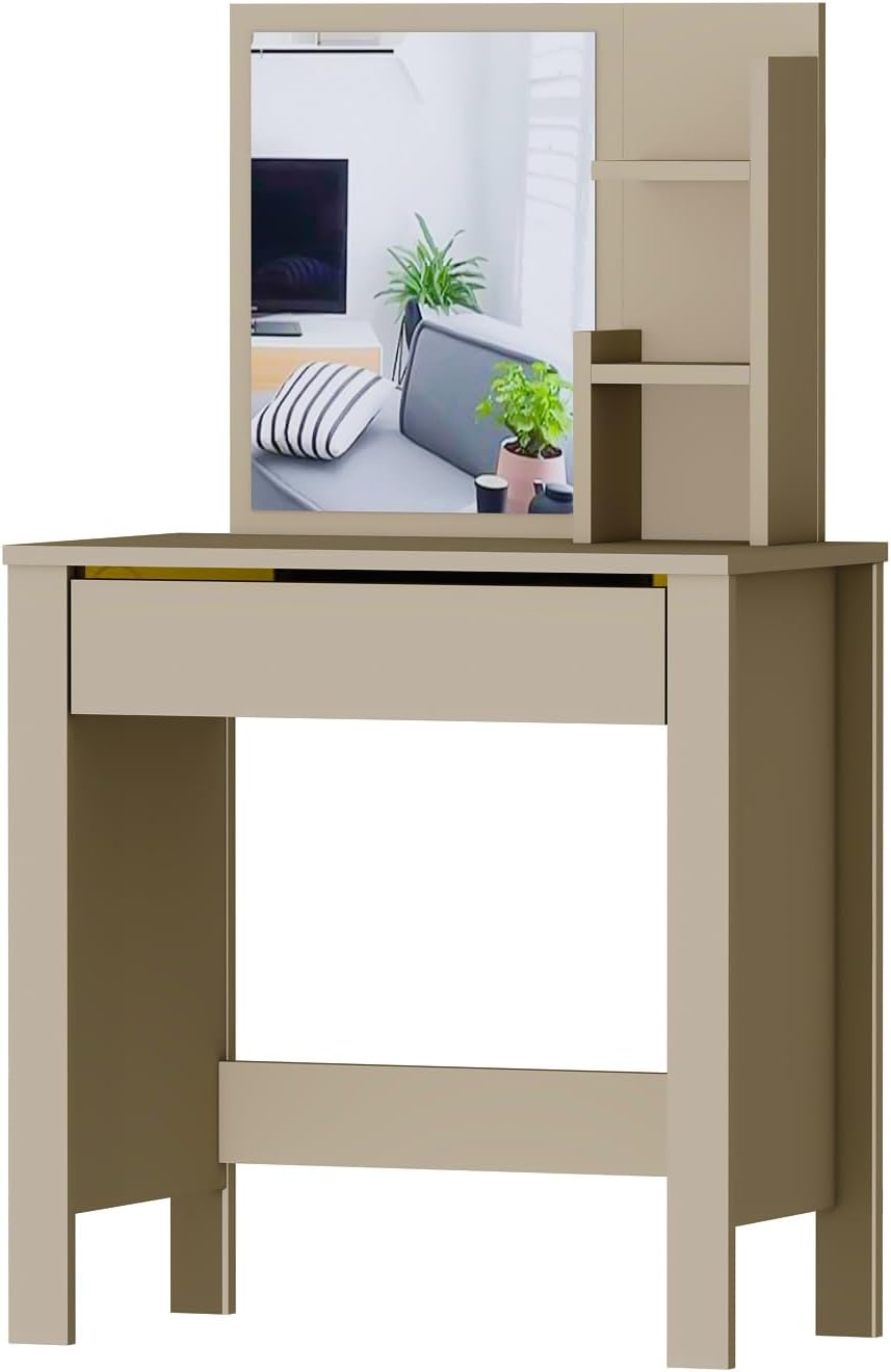 Make-uptafel – Kaptafel – Make-upmeubel – Schminktafel – Opbergmeubel – Compacte Afmetingen 72x40x124 cm – Onderhoudsvriendelijk Melamine Oppervlak (Beige)