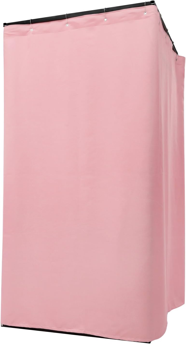 OUKANING Portable Dressing Cabin 100 x 100 x 200 cm, Load Capacity 30-35 kg, Movable Dressing Room, Freestanding, Removable and Opaque, for 3-4 People (Pink) - QUORE