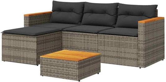 vidaXL 3-Piece Lounge Set with Cushions Poly Rattan Grey, Garden Set, Garden Furniture, Patio Set, Garden Furniture, Lounge Sofa, Lounge Set Garden - QUORE